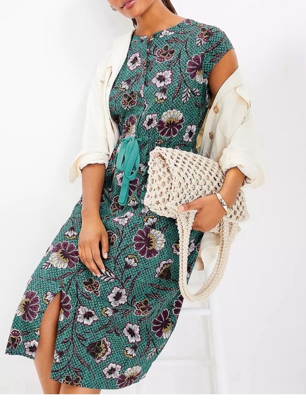 LOFT Floral Utility Midi Shirtdress